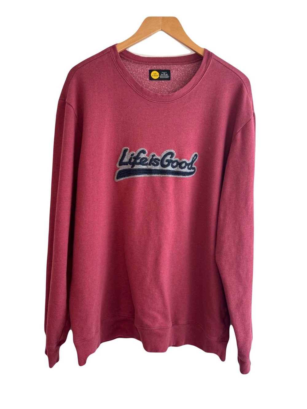 Life Is Good Red Crewneck Sweatshirt with Embroidered Script Logo XL